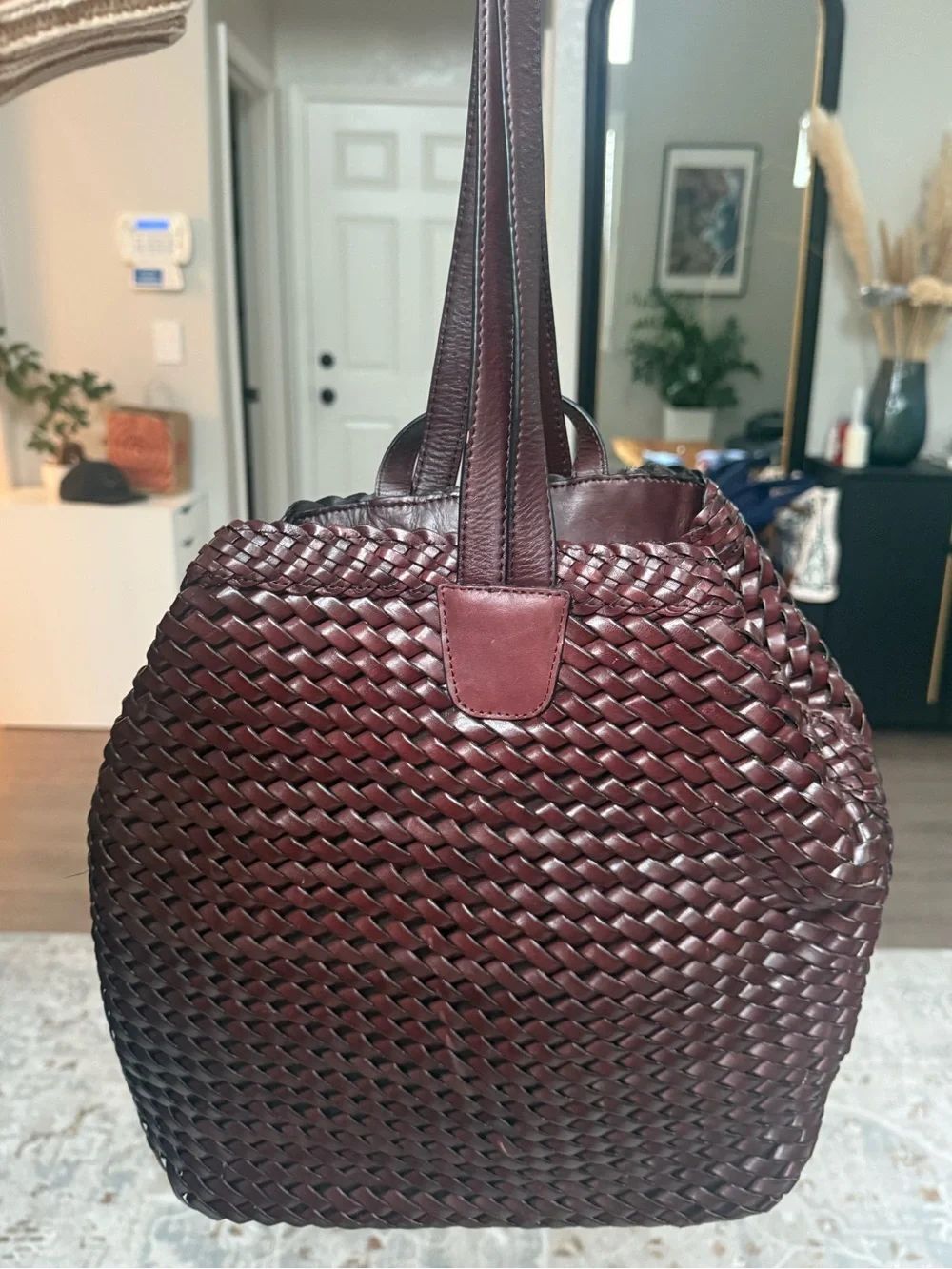 HOBO Vintage Dark Brown Leather Woven Backpack